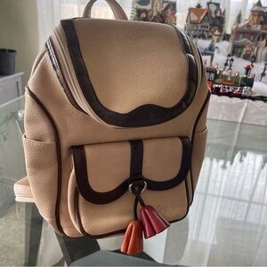Espe Y2K Soho‎ Small Backpack Purse Beige Floral Flap Soft Leather Bag